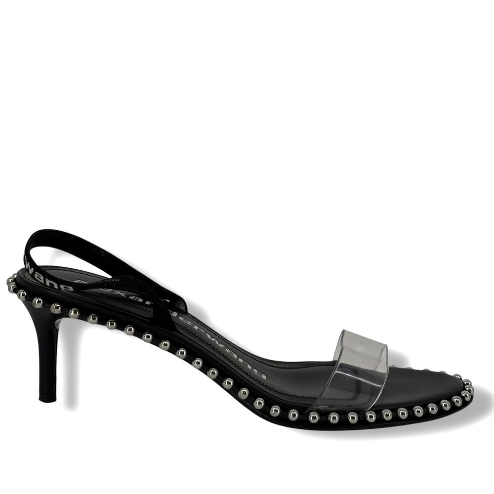 Alexander Wang Nova Kitten Low Heel Sandals Mens Sz 37.5 6.5 7 Black Studded - Picture 2 of 13